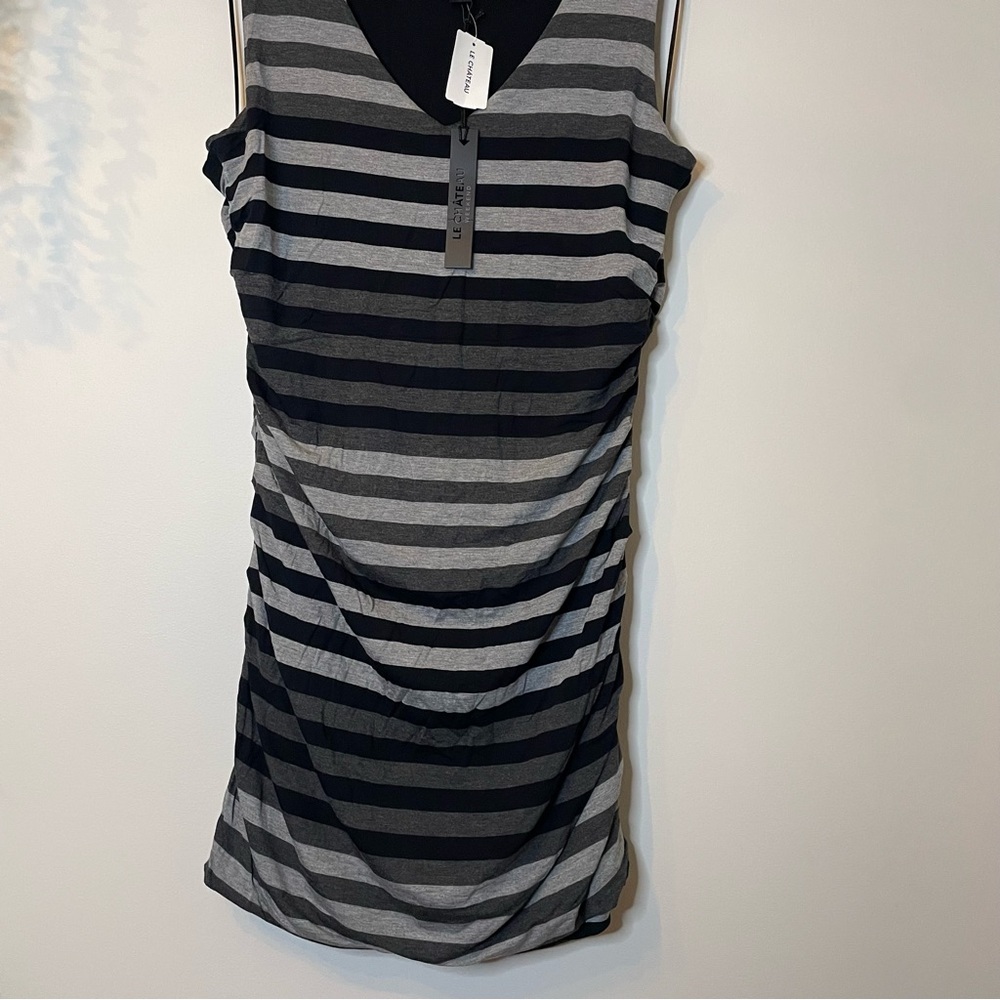 Le Chateau Striped Black and Gray Mini Dress - Picture 2 of 11